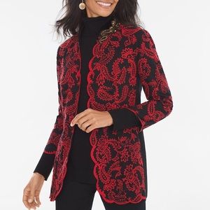 Chico’s Collectibles Red Black Embroidered Jacket